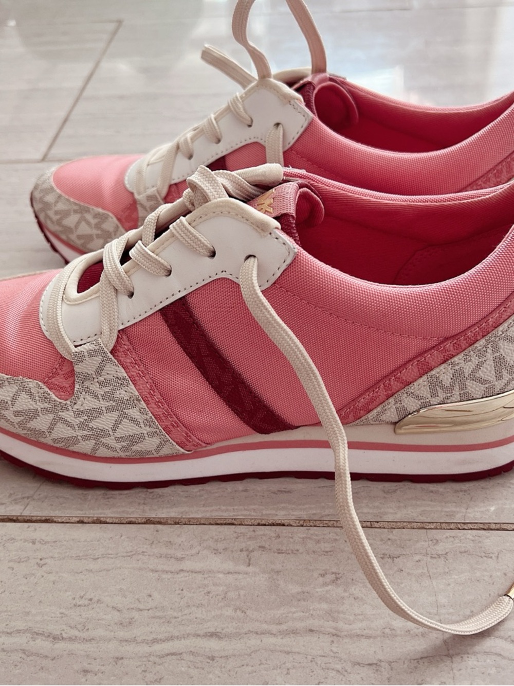 Michael Kors Pink and Cream Logo Accent Sneakers